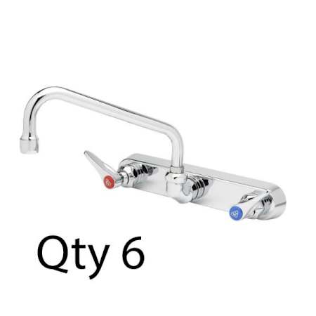 T and S Brass Double Handle 8" Wall Mounted Food Service Faucet Chrome Plated
