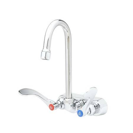 T and S Brass 2.2 GPM 4"W Wall Mounted Utility Faucet with 4-3/8" Swivel/Rigid Gooseneck Spout and Wrist Blade Handles Chrome