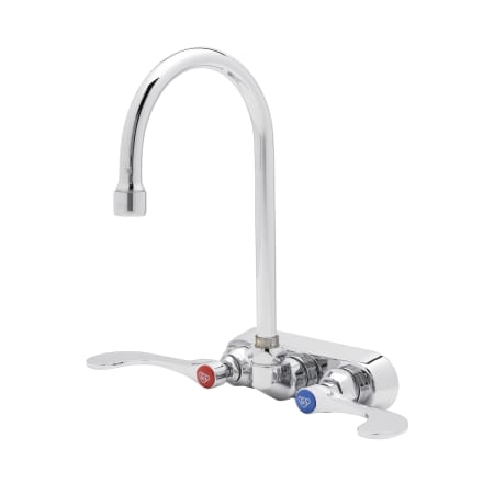T and S Brass Wall Mounted Workboard Faucet with 4" Centers, 6" Swivel Gooseneck, 2.2 GPM Aerator and 4" Wrist Action Handles Chrome