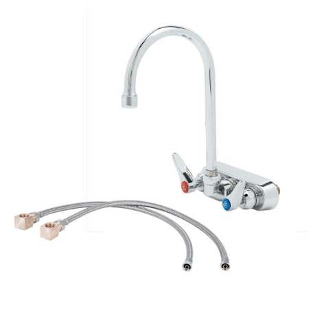 T and S Brass Double Handle 4" Wall Mounted Food Service Faucet Chrome Plated