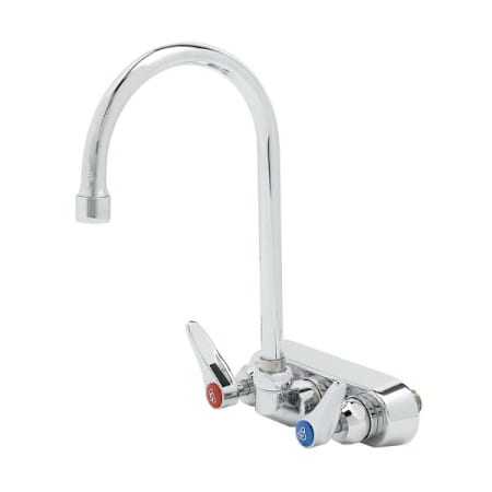 T and S Brass Double Handle 4" Wall Mounted Food Service Faucet Chrome Plated