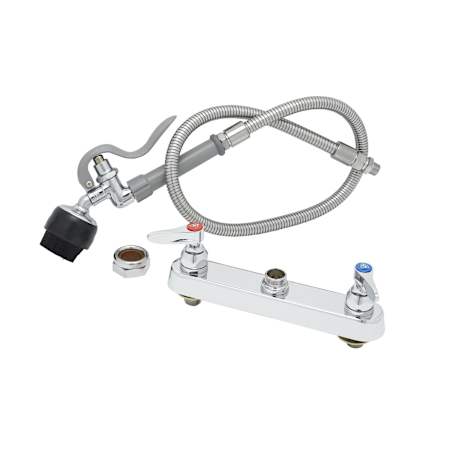T and S Brass 2.2 GPM 8"W Deck Mounted Utility Faucet with 7-7/8" Swing Nozzle and 1.42 GPM Angled Spray Valve Chrome