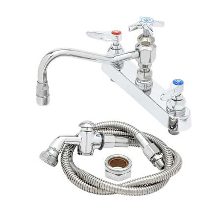 T and S Brass 2.2 GPM 8"W Deck Mounted Utility Faucet with 7-7/8" Nozzle and Self-Closing Sidespray Chrome