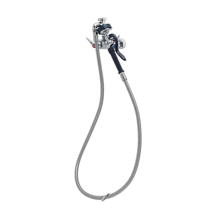 T and S Brass 3.72 GPM Wall Mounted Mixing Faucet with High Flow Spray Valve and 72" Flexible Stainless Steel Hose - Includes Finger Hook Chrome
