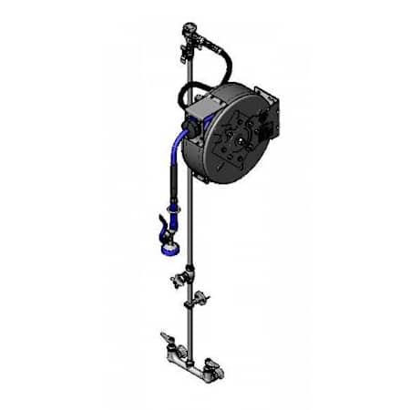 T and S Brass Wall Mounted Utility Faucet with Enclosed Hose Reel - Includes 30' Hose, 16" and 40" Risers, and High Flow Spray Valve N/A