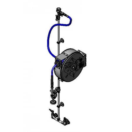 T and S Brass 1.42 GPM Wall Mounted Utility Faucet with Enclosed Hose Reel - Includes 30' Hose and Spray Valve with Swivel N/A