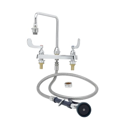 T and S Brass 3.86 GPM 8"W Deck Mounted Utility Faucet with 10" Swing Nozzle, Male Garden Hose Outlet, and Angled Spray Valve Chrome