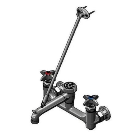 T and S Brass Service Sink Faucet, Vac. Breaker, Hose Outlet, 4-Arm Handles, Built-In Stops Rough Chrome Plated Finish Chrome