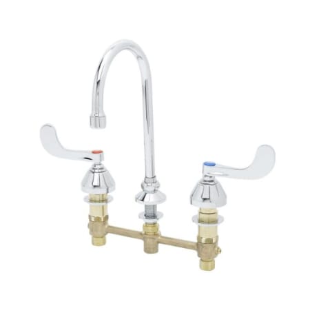 T and S Brass Medical Faucet, 8" Centers, 133X Swivel Gooseneck, 4" Wrist Action Handles, Ceramas Chrome