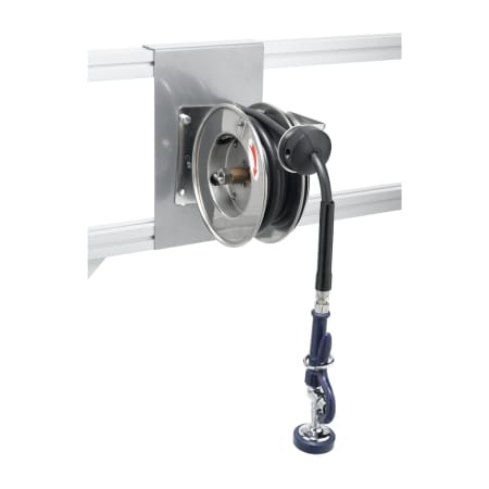 T and S Brass Open Hose Reel with 12' Hose with High Flow Spray Valve and Swivel Black