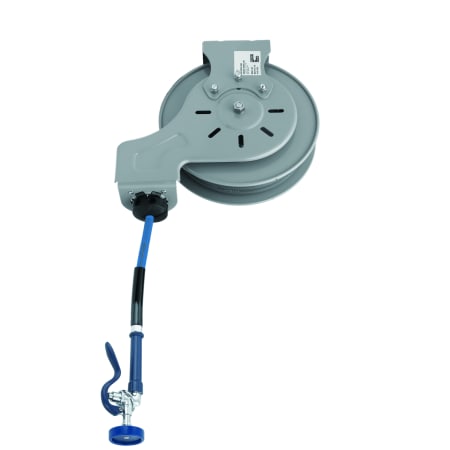 T and S Brass Open Hose Reel with 15' Hose and EB-0107 5.6 GPM High-Flow Spray Valve Coated Steel