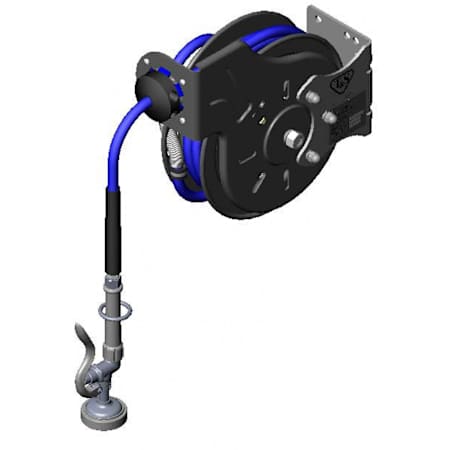 T and S Brass Open Hose Reel with 15' Hose, 1.42 GPM Spray Valve, and Swivel Blue