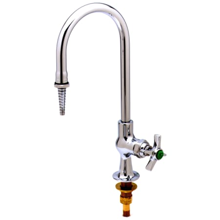 T and S Brass Deck Mounted Single Hole Laboratory Faucet, with Single Temperature Control, Rigid Gooseneck, Serrated Tip, and Cross Handle Chrome