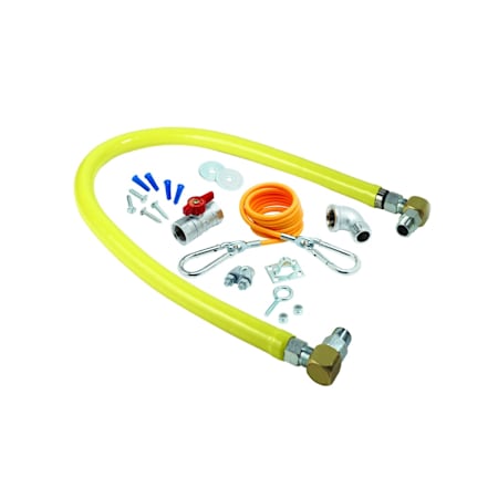 T and S Brass Gas Appliance Connector with Coated Hose, 3/4" NPT Male Ends, Swivel Links, and Installation Kit Yellow