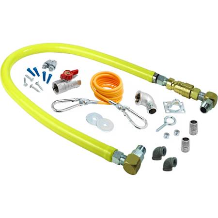 T and S Brass Gas Appliance Connector with 36" Coated Gas Hose with 3/4" Quick Disconnect Gas Coupling, 3/4" Swivel Link Fittings, and Restraining Cable Kit Yellow
