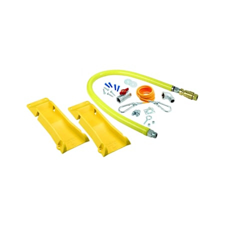 T and S Brass Gas Appliance Connector with 48" Coated Hose with 3/4" NPT Male Ends, Two Piece Quick Disconnect, Installation Kit and Appliance Locating Devices Yellow