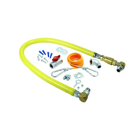 T and S Brass Gas Appliance Connector with 48" Coated Hose, 1-1/4" NPT Male Ends, Two Piece Quick Disconnect, and 90° Elbow Yellow