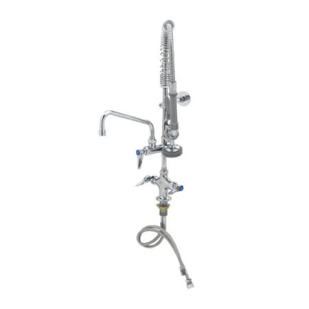 T and S Brass Mini-PRU: Single Hole/Dual Temp, B-0107, 8" Swivel Nozzle, Lever Handles, Wall Bracket "MINI PRE-RINSE" Chrome