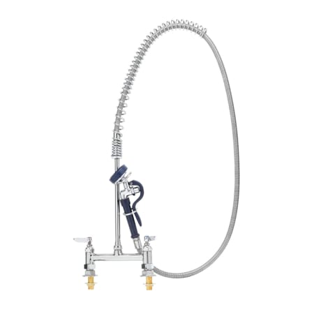 T and S Brass 4.26 GPM Deck Mounted Bridge Mixing Faucet with High Flow Angled Spray Valve - Includes Lever Handles and 72" Flexible Stainless Steel Hose Chrome