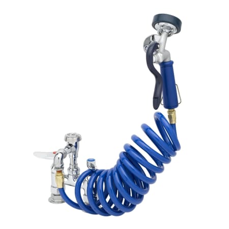 T and S Brass 4.12 GPM Deck Mounted Pet Grooming Station with Angled Spray Valve - Includes 108" Coiled Hose and Wall Hook Blue