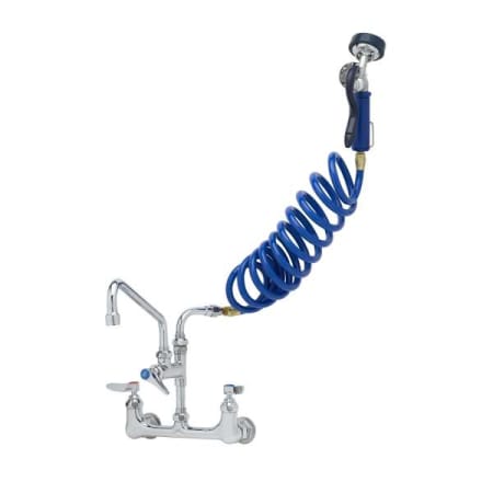 T and S Brass 4.12 GPM Wall Mounted Pet Grooming Station with Angled Spray Valve - Includes 10" Add-On Faucet, 108" Coiled Hose, and Wall Hook Blue