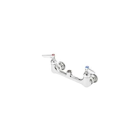 T and S Brass Wall Mounted Pre-Rinse Base Faucet with 8" Centers, Swivel/ Rigid Outlet and Lever Handles - Less Spray Assembly Chrome