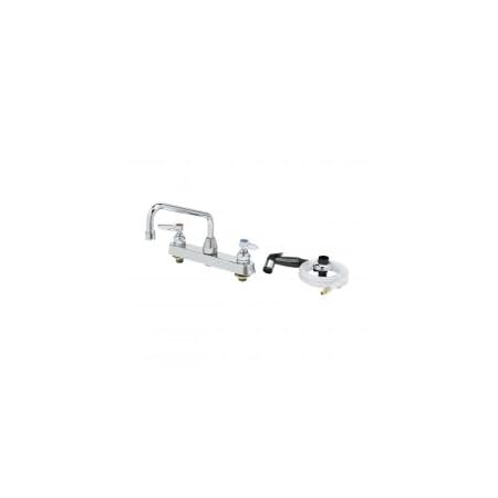 T and S Brass Deck Mounted Workboard Faucet with 8" Centers, 8" Swing Nozzle, 2.2 GPM Aerator, Sidespray and Lever Handles Chrome