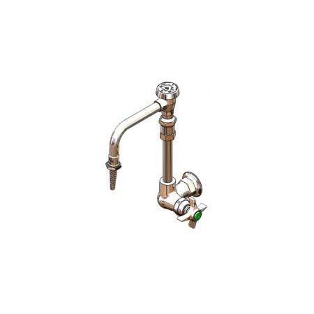T and S Brass Wall Mounted Single Hole Laboratory Faucet with Single Temperature Control, Swivel Vacuum Breaker Nozzle, Serrated Tip and Cross Handle Chrome
