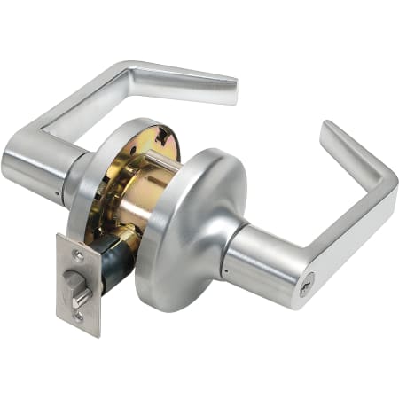 Tell Manufacturing LC2400 Series Storeroom Single Cylinder Keyed Entry Door Lever Set with Round Rose Satin Chrome