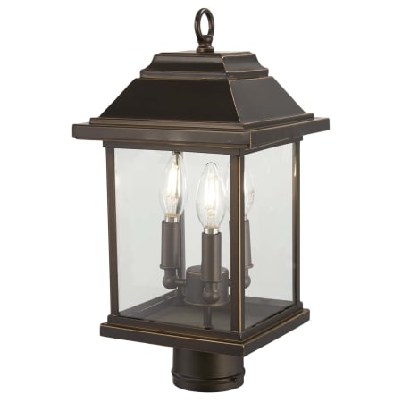 The Great Outdoors Mariner's Pointe 3 Light 9" Wide Single Head Post Light with Clear Glass Shades Oil Rubbed Bronze / Gold