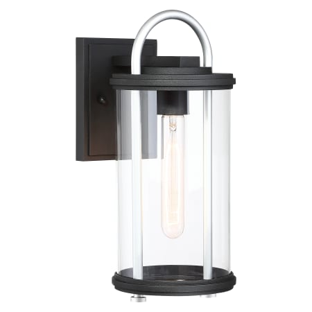 The Great Outdoors Keyser 1 Light 14.25" Tall Outdoor Wall Sconce with Clear Glass Shade Black with Silver Accent