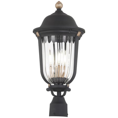 The Great Outdoors Peale Street 3 Light 21" Tall Post Light with Fluted Glass Shade Sand Coal / Vermeil Gold
