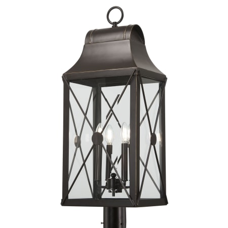 The Great Outdoors De Luz 4 Light 32" Tall Post Light with Clear Glass Oil Rubbed Bronze with Gold Highlights