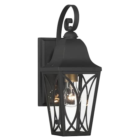 The Great Outdoors Cardigan 15" Tall Outdoor Wall Sconce with Clear Glass Shade Sand Coal Black / Olden Brass