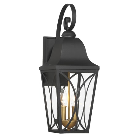 The Great Outdoors Cardigan 2 Light 21" Tall Outdoor Wall Sconce with Clear Glass Shade Sand Coal Black / Olden Brass