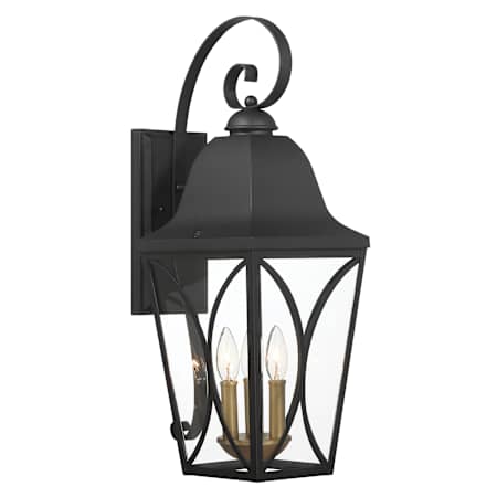 The Great Outdoors Cardigan 3 Light 24" Tall Outdoor Wall Sconce with Clear Glass Shade Sand Coal Black / Olden Brass