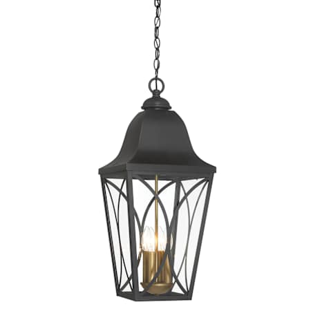 The Great Outdoors Cardigan 4 Light 11" Wide Outdoor Pendant with Clear Glass Shade Sand Coal Black / Olden Brass