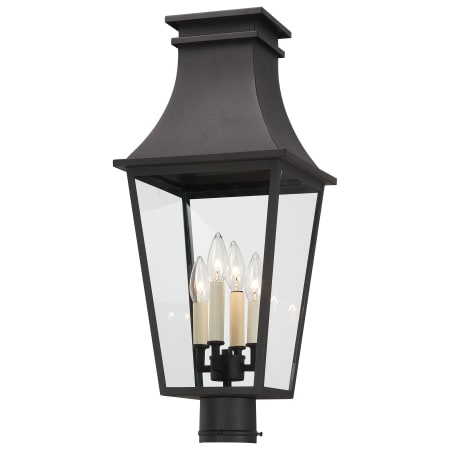 The Great Outdoors Gloucester 4 Light 25" Tall Post Light with Clear Glass Shade Sand Coal