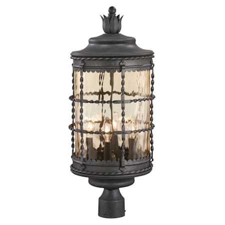 The Great Outdoors Mallorca 4 Light 26" Tall Post Light with Champagne Hammered Glass Mediterranean Iron