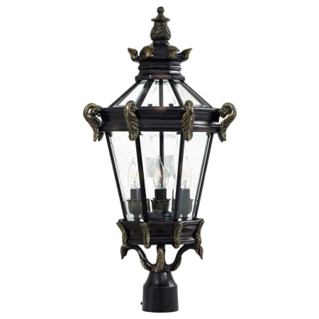 The Great Outdoors Stratford Hall 4 Light 28" Tall Post Light with Clear Beveled Glass Heritage with Gold Highlights
