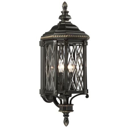 The Great Outdoors Bexley Manor 4 Light 32" Tall Outdoor Wall Sconce with Clear Beveled Glass Black with Gold Highlights