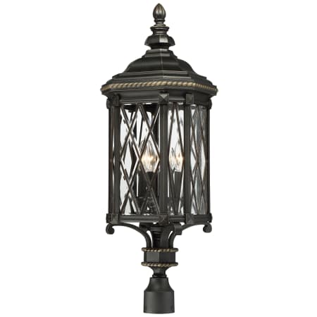 The Great Outdoors Bexley Manor 4 Light 32-1/2" Tall Outdoor Post Light with Clear Beveled Glass Black with Gold Highlights