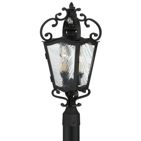 The Great Outdoors Brixton Ivey 3 Light 28.25" Tall Post Light with Clear Ripple Glass Coal / Honey Gold