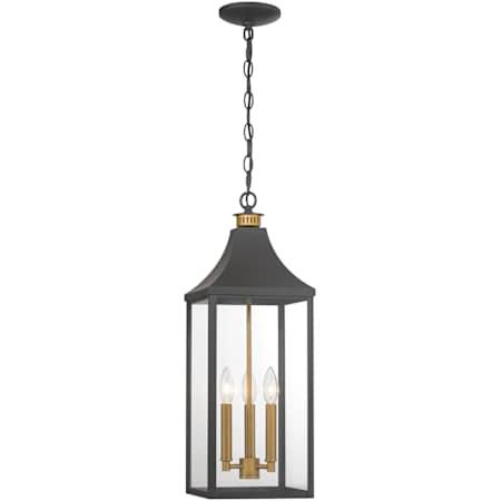 The Great Outdoors Hurstborne 3 Light 9" Wide Outdoor Mini Pendant Dark Matte Black / Painted Legacy Brass