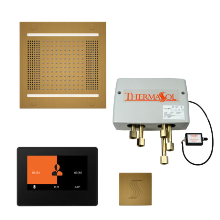 ThermaSol Hydrovive Steam Shower Kit - Includes 7" Control Panel, Digital Shower Valve, Square Light, Sound Shower Head, and Square Steam Head Antique Brass