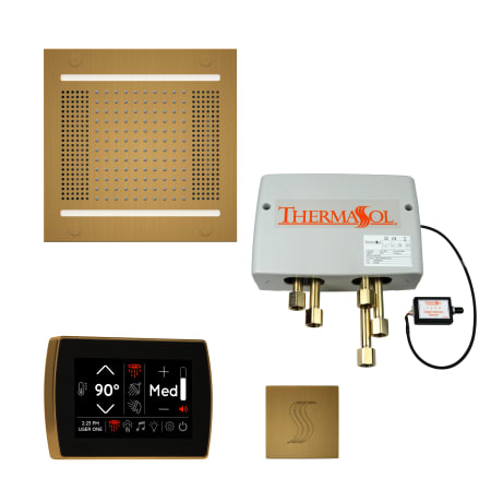 ThermaSol Hydrovive Steam Shower Kit - Includes 5" Recessed Control Panel, Digital Shower Valve, 14" Square Light, Sound Shower Head, and Square Steam Head Antique Brass