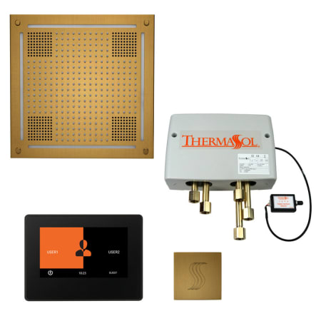 ThermaSol ThermaTouch Steam Shower Kit - Includes 7" Touchscreen Control Panel, Square Light and Sound Shower Head, Square Steam Head and Digital Shower Valve Antique Brass