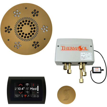 ThermaSol SignaTouch Steam Shower Kit - Includes Control Panel, Round Light and Sound Shower Head, Round Steam Head, and Digital Shower Valve Black / Antique Brass