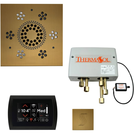 ThermaSol SignaTouch Steam Shower Kit - Includes Control Panel, Square Light and Sound Shower Head, Square Steam Head, and Digital Shower Valve Black / Antique Brass