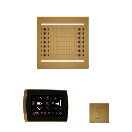 ThermaSol Hydrovive Steam Shower Kit - Includes 5" Recessed Control Panel, 14" Square Light, Sound Shower Head, and Square Steam Head Antique Brass